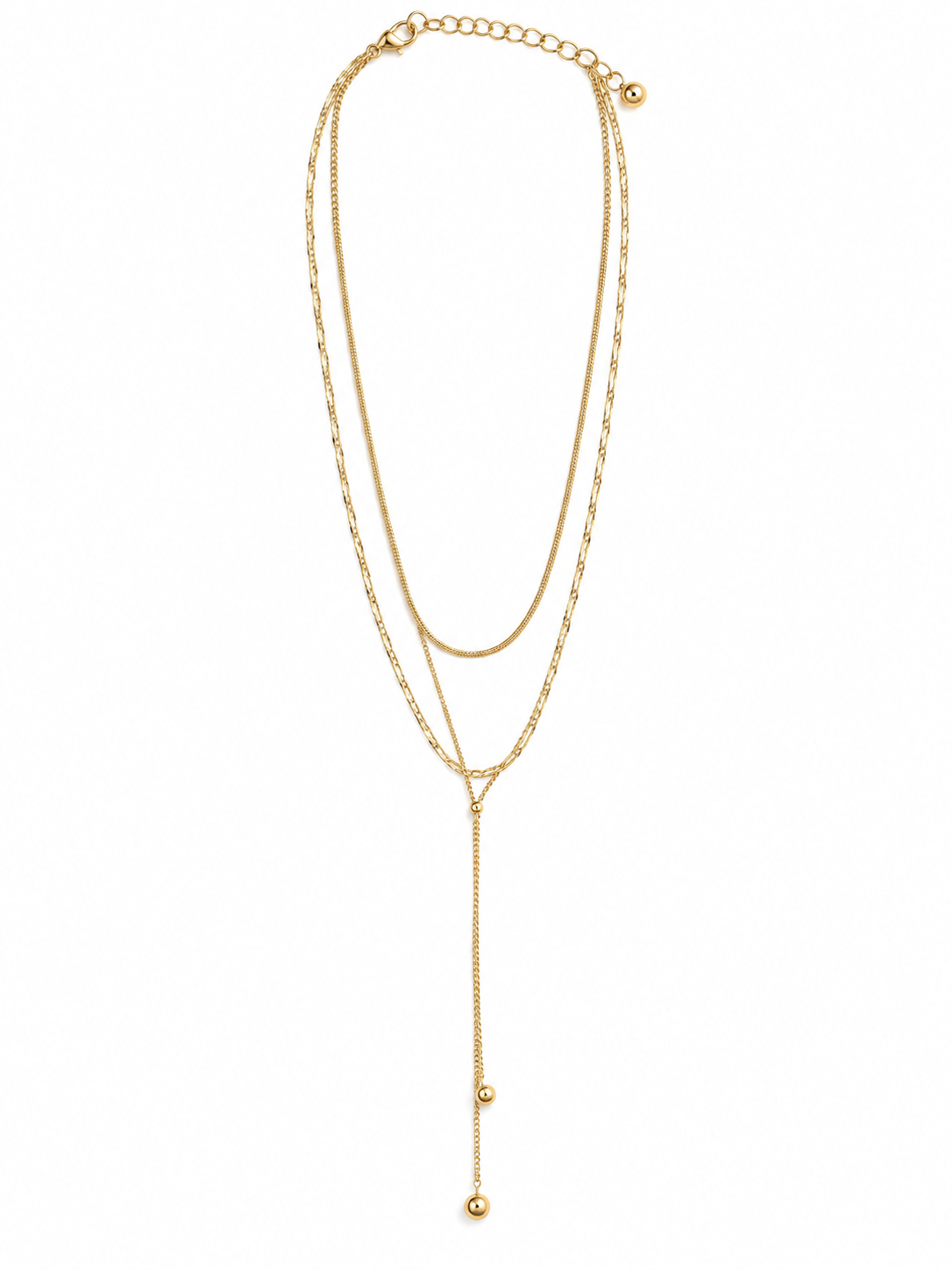 Layered Chain Y Drop Lariat Necklace - Gold