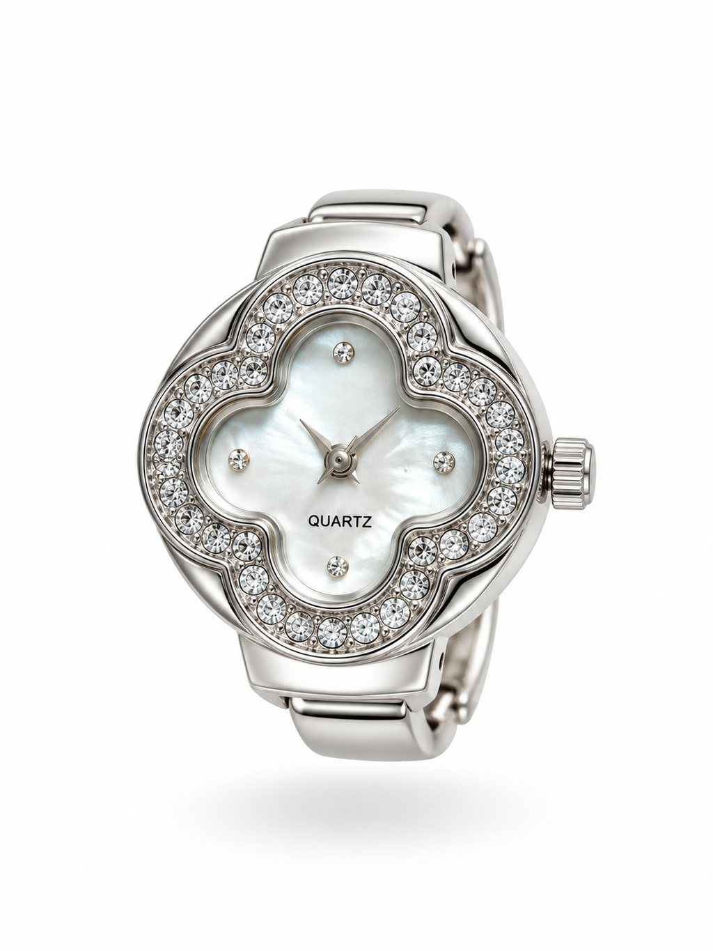 Stainless Steel CZ Clover Ring Watch - Silver