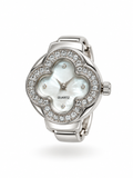 Stainless Steel CZ Clover Ring Watch - Silver