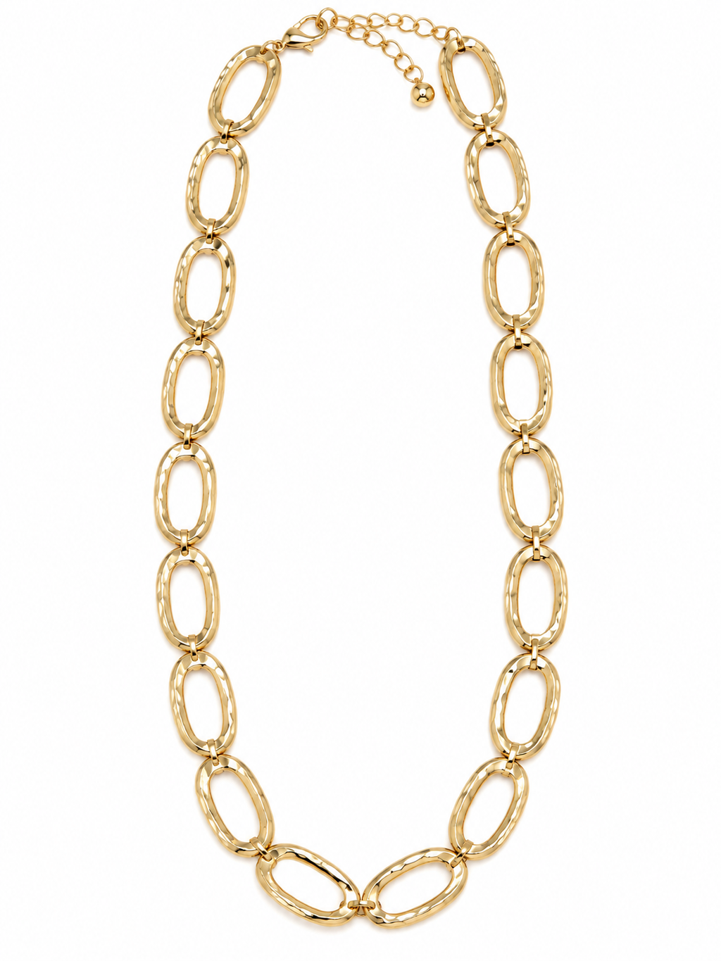 Hammered Oval Link Station Chain Necklace - Gold