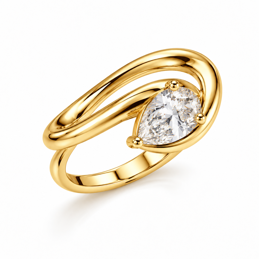 Gold Dipped CZ Teardrop Pear Pinky Ring - Gold