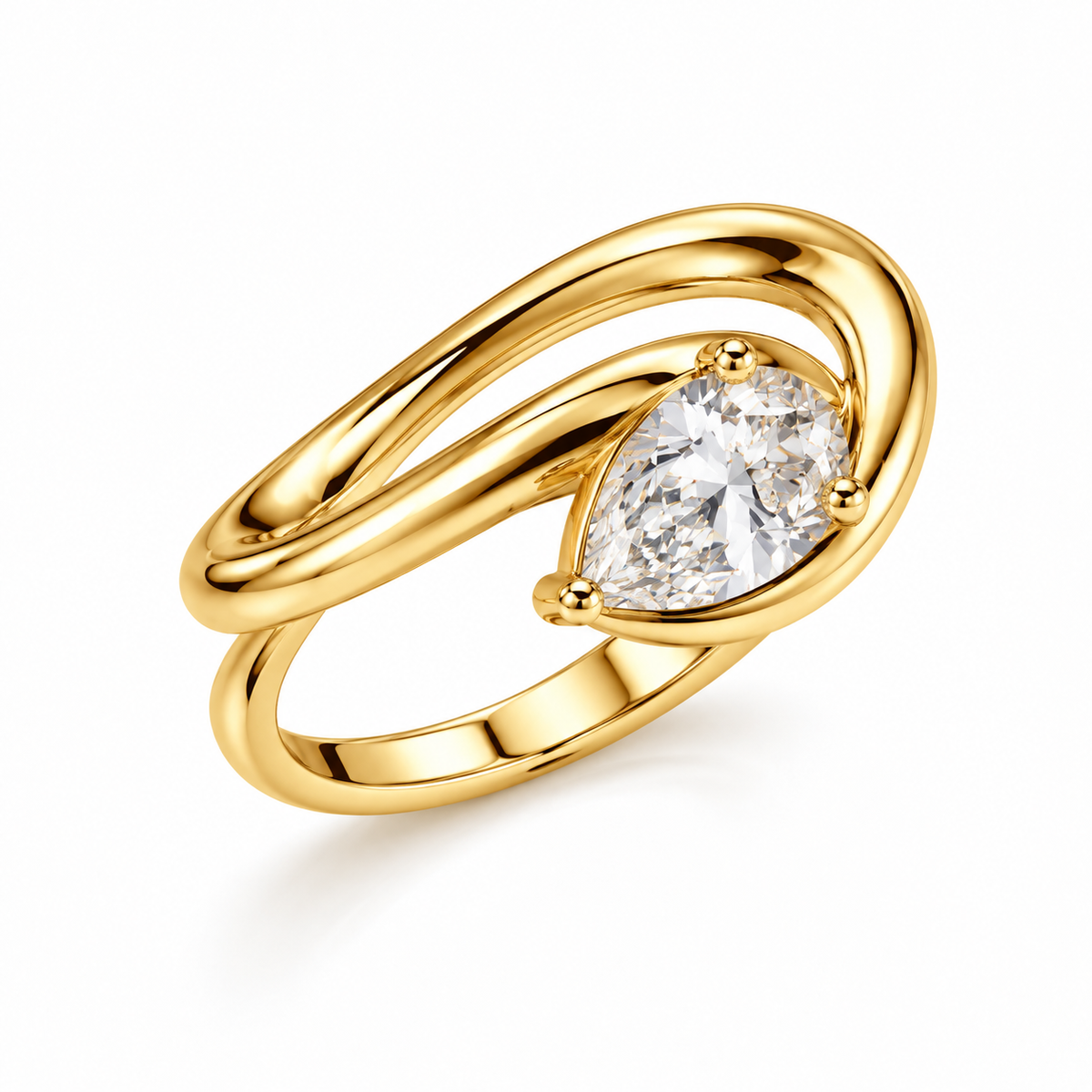 Gold Dipped CZ Teardrop Pear Pinky Ring - Gold