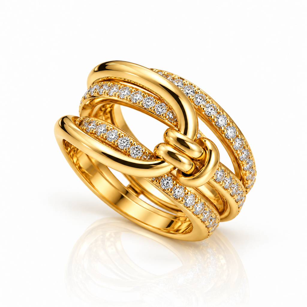 Four Row Pave CZ Knot Wrap Band Ring - Gold