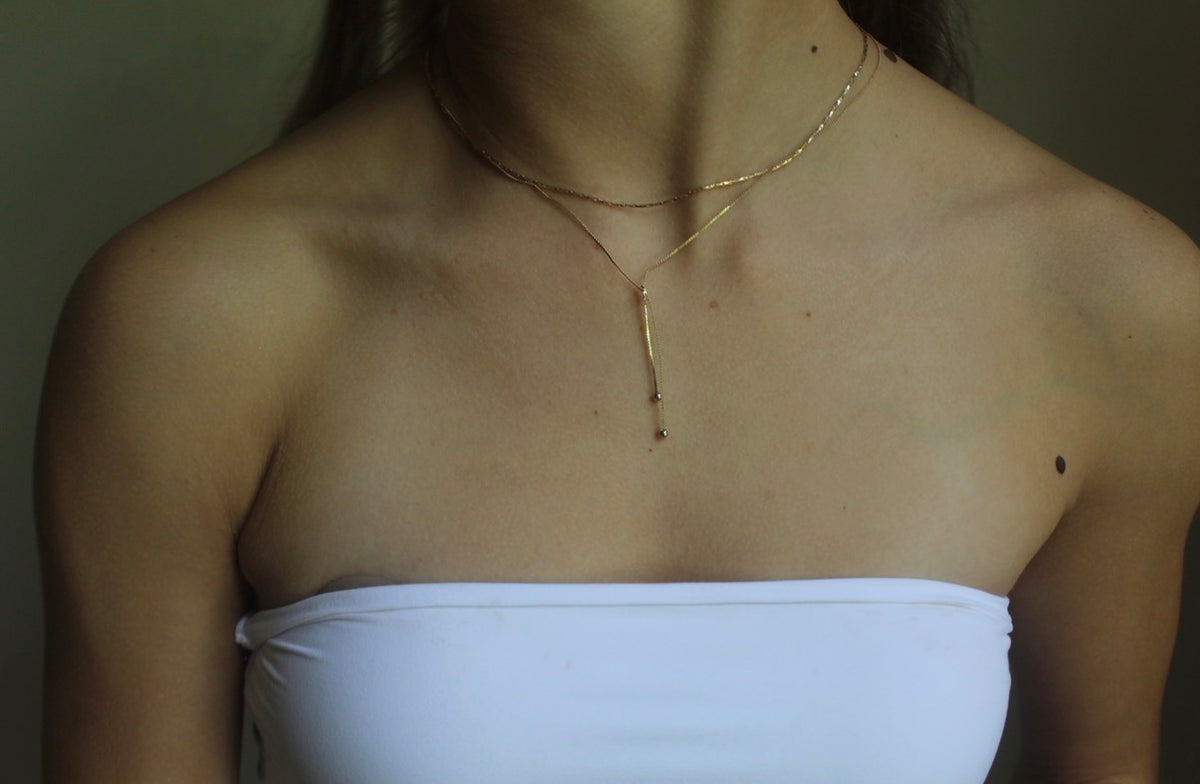 Layered Chain Y Drop Lariat Necklace - Gold