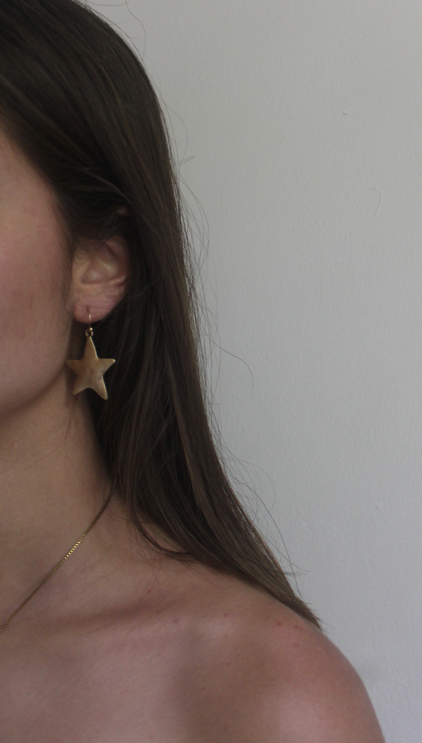 Hammered Star Drop Earrings - WG