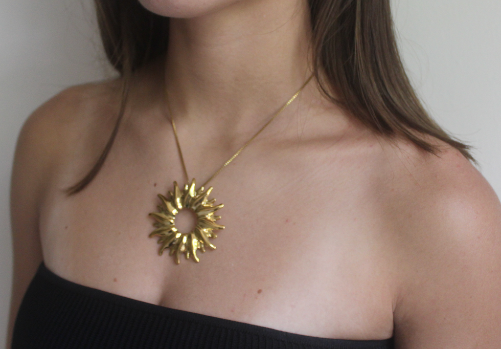 Sunburst Open Center Pendant Necklace - Gold