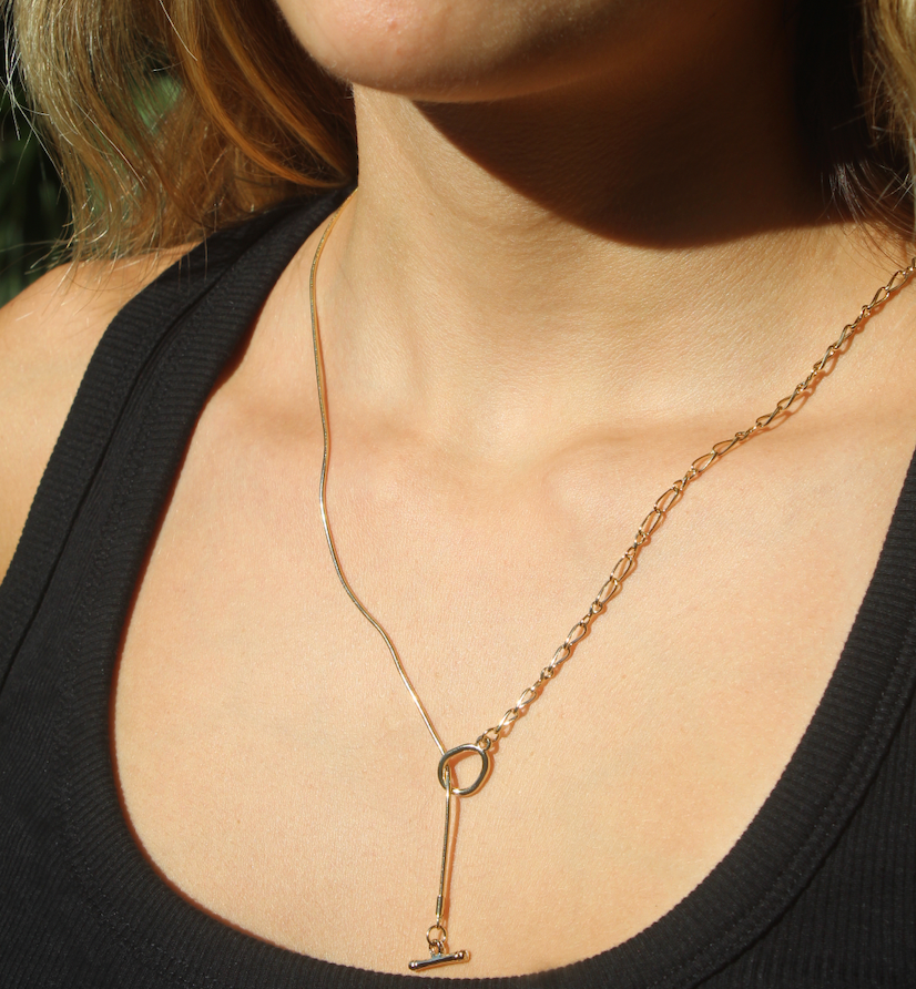 Mixed Chain Lariat Toggle Necklace - Gold
