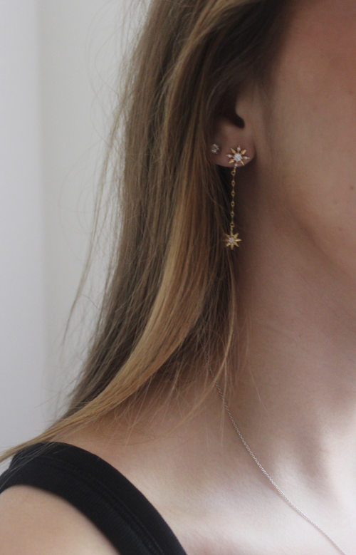 Celestial Starburst Chain Drop Earrings - Gold