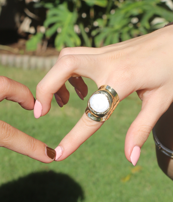 18K Gold Dipped Coin Pearl Cigar Band Ring - GCM