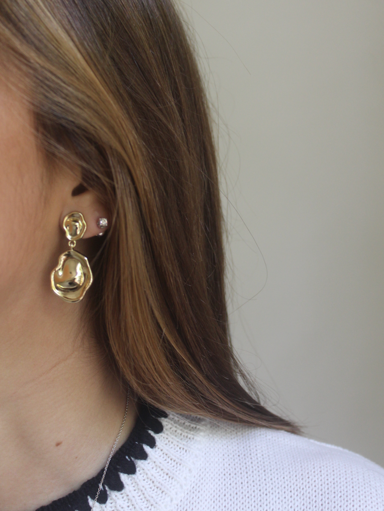 Gold Dipped Swirled Petal Drop Earrings - Gold