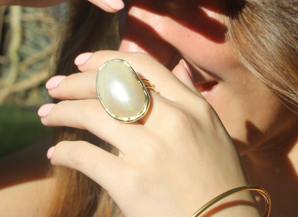 18K Gold Dipped Mother Of Pearl Statement Ring - GMO
