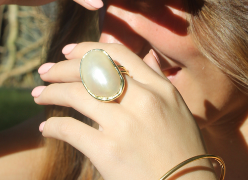 18K Gold Dipped Mother Of Pearl Statement Ring - GMO
